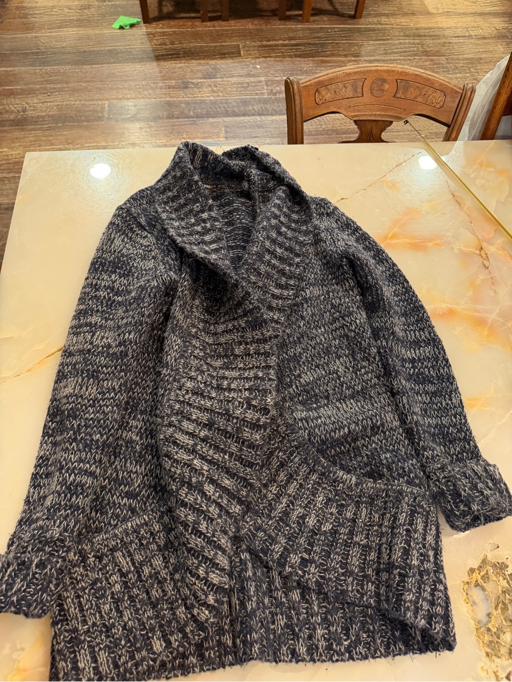 Express Women's Navy & Gray Marled Shawl Cardigan